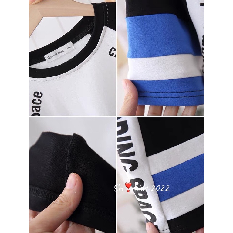 Bộ cộc tay bé trai, bộ quần áo phối màu ghép may tỉ mỉ chất cotton tàu mát cho bé