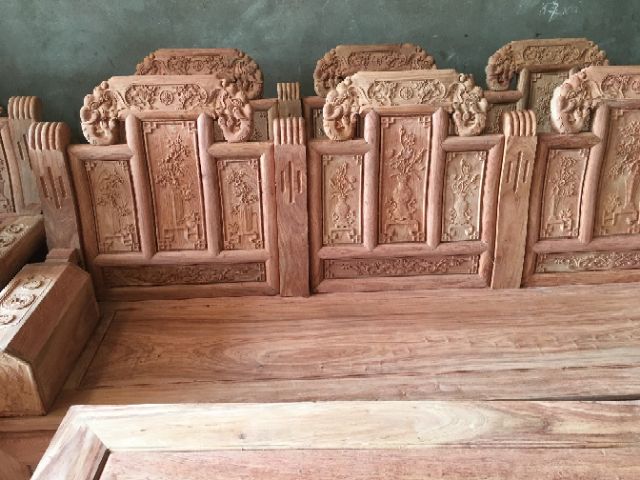 Bộ bàn ghế tay hộp chương voi 6 món gỗ hương đá