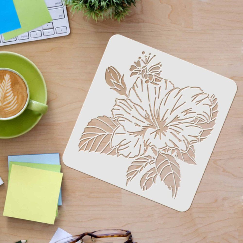 1 Khuôn Vẽ Hibiscus Hình Vuông Bằng Nhựa