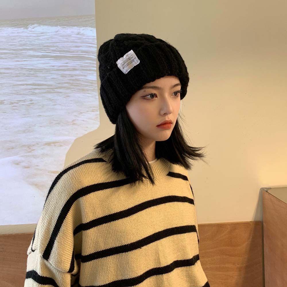 Mũ Beanie Dệt Kim Họa Tiết Kẻ Sọc In Chữ Đơn Giản Thời Trang Mùa Đông Cho Nữ