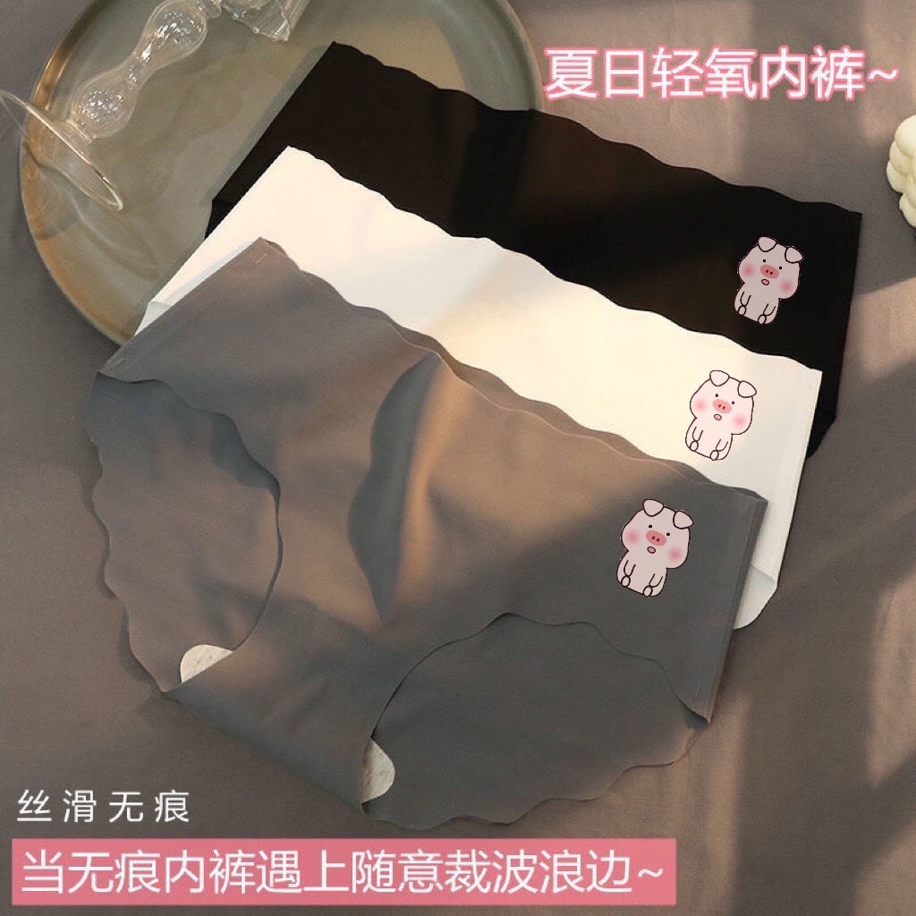 Quần Lót Lụa Lạnh Không Đường May Lưng Vừa Kháng Khuẩn Thoáng Khí In Họa Tiết Hoạt Hình Phong Cách Nhật Bản Cho Nữ