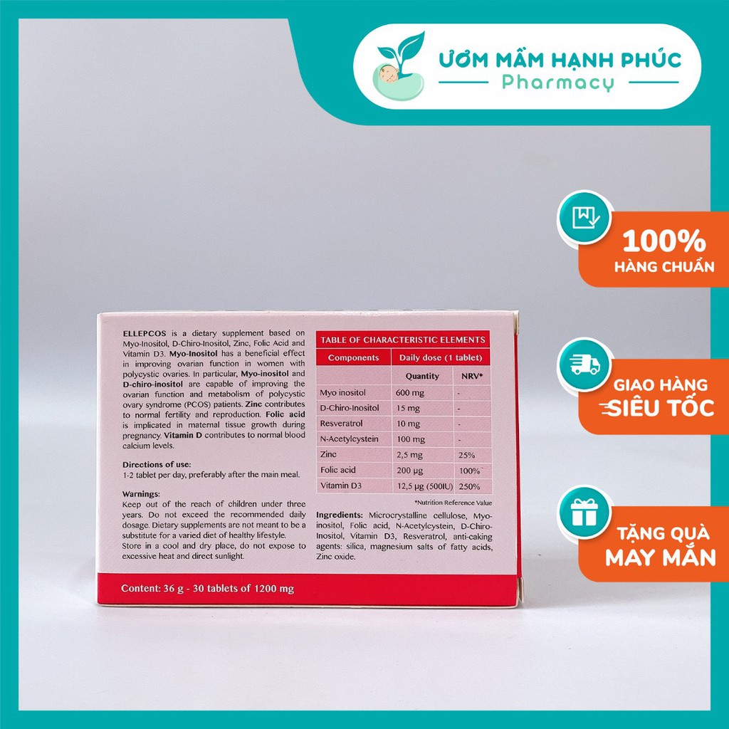 Ellecos [CHÍNH HÃNG] tăng thụ thai, hỗ trợ vô sinh - hiếm muộn, tăng thụ thai tự nhiên