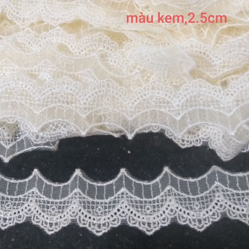 Ren lưới thêu , màu kem , size từ 1.4cm đến 7cm