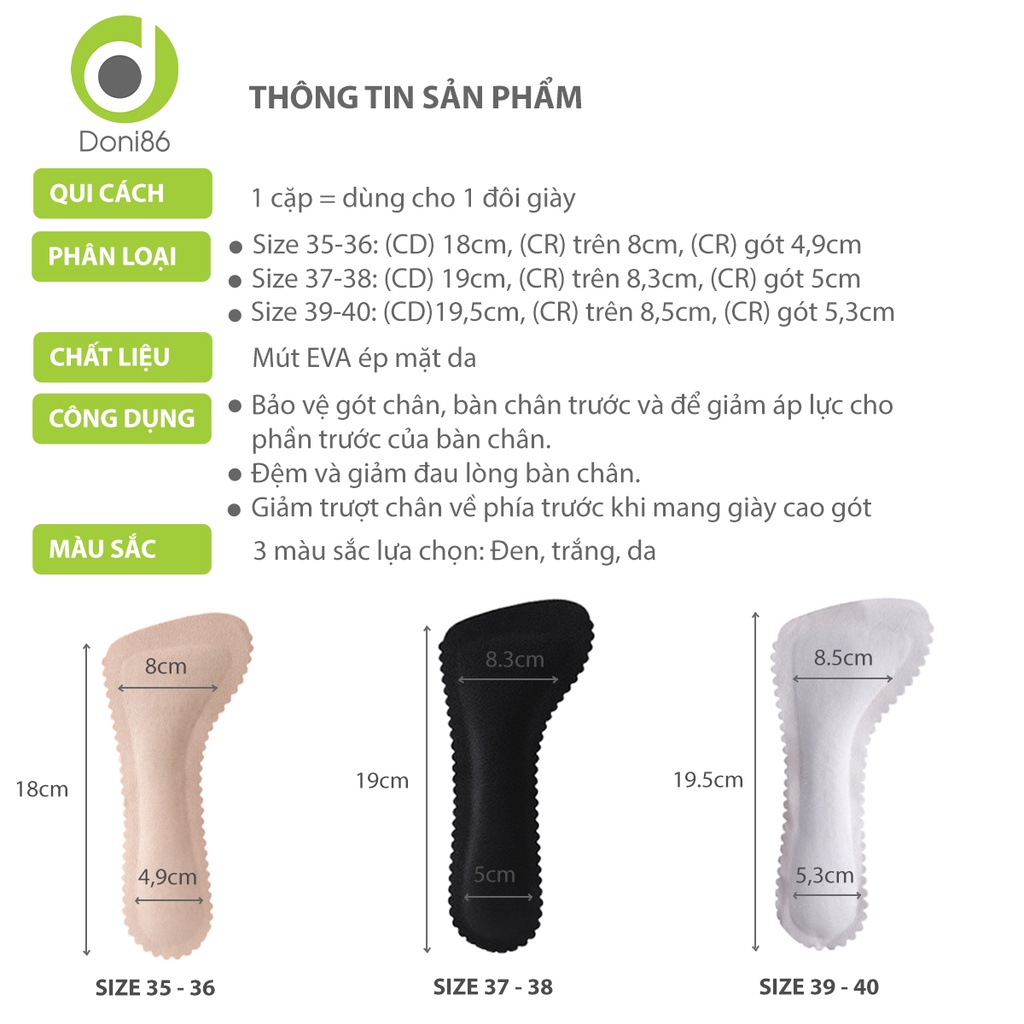 Lót giày cao gót chất liệu mút EVA ép mặt da giúp êm chân, chống trượt dành cho nữ - Doni - DOPK273