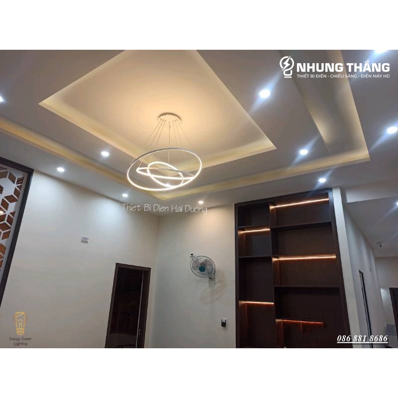Đèn Thả Trần Không Gian Led TBD898 Hình Tròn 3 Vòng Viền Trắng 40-60-80cm size to - 3 Chế Độ Ánh Sáng - Điều Khiển Từ Xa