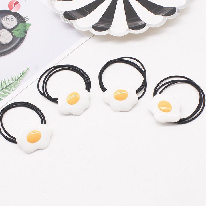 Set 5 Dây Cột Tóc Hình Trứng Ốp La Màu Đen