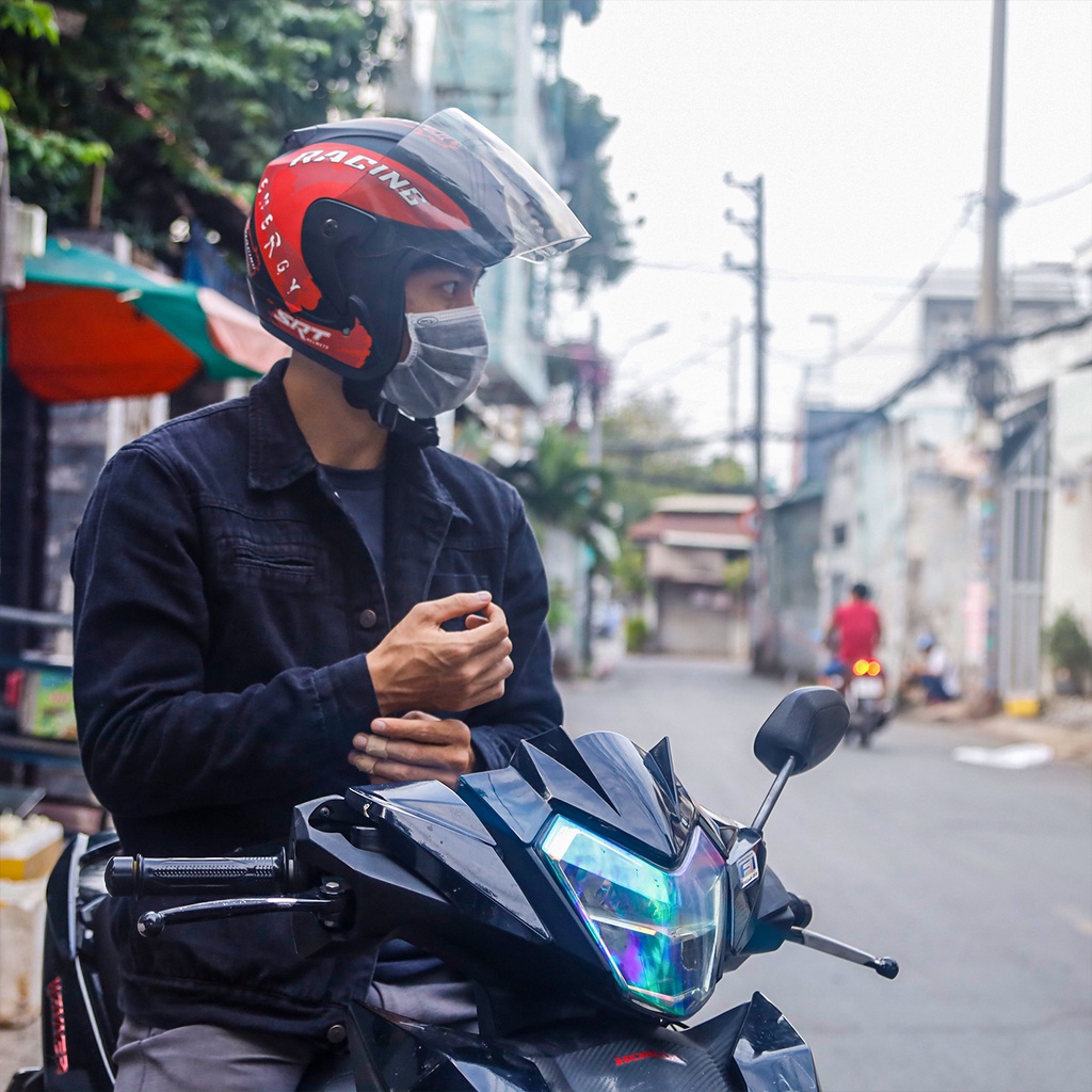 Mũ bảo hiểm SRT 3/4 tem Racing kính phủ chống tia UV cao cấp - bảo hành 12 tháng