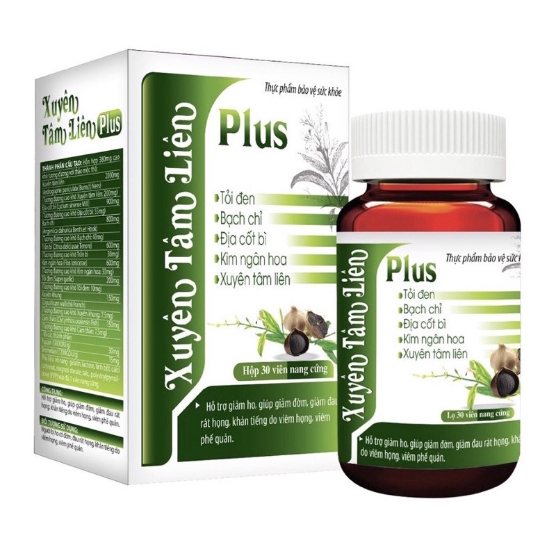 Viên uống thảo dược Xuyên Tâm Liên Plus- Hỗ trợ giảm ho, tiêu đờm, khản tiếng ( chai thuỷ tinh 30 viên ngày uống 1v)