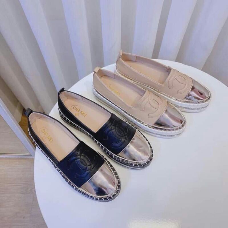 giày slip on đế bánh mì 5cm mũi ánh bạc cn