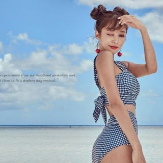 Bộ Bikini kẻ caro xanh - 1804