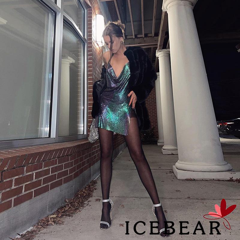 Đầm Body Cổ Yếm Đính Kim Sa Lấp Lánh Thiết Kế Hở Lưng Thời Trang Quyến Rũ Cho Nữ