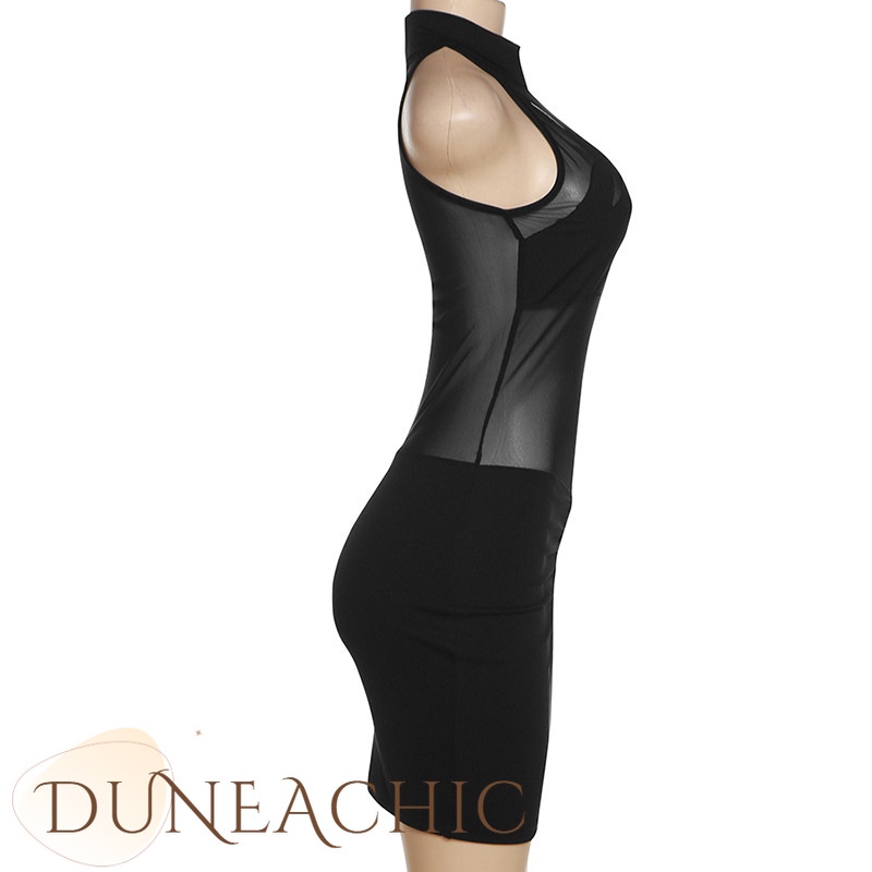 DUNEA Đầm lưới xuyên thấu xếp ly gợi cảm thời trang dành cho nữ