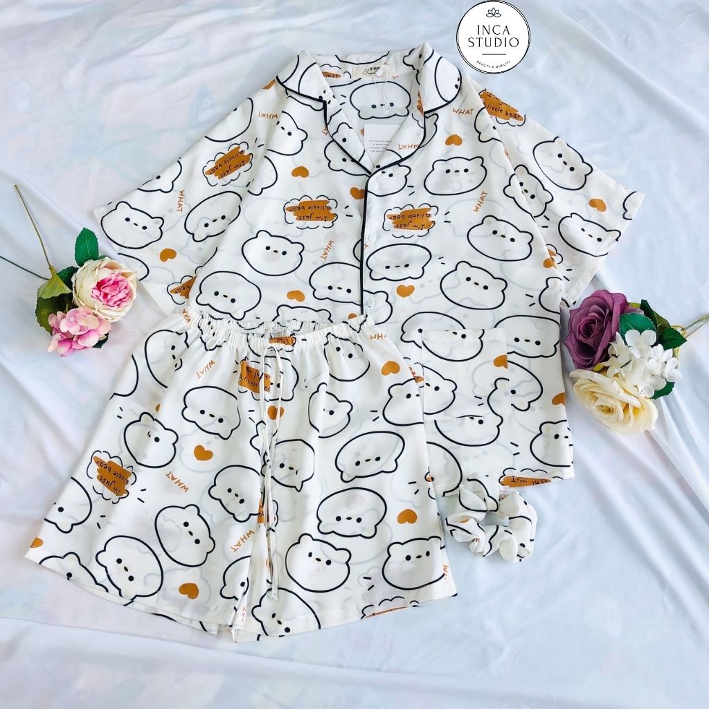 (Xả kho Loại 1) Đồ ngủ Pyjama lụa mango họa tiết form cánh dơi IC02- Free size dưới 65kg, Lụa mango thoáng mát- INCA 02