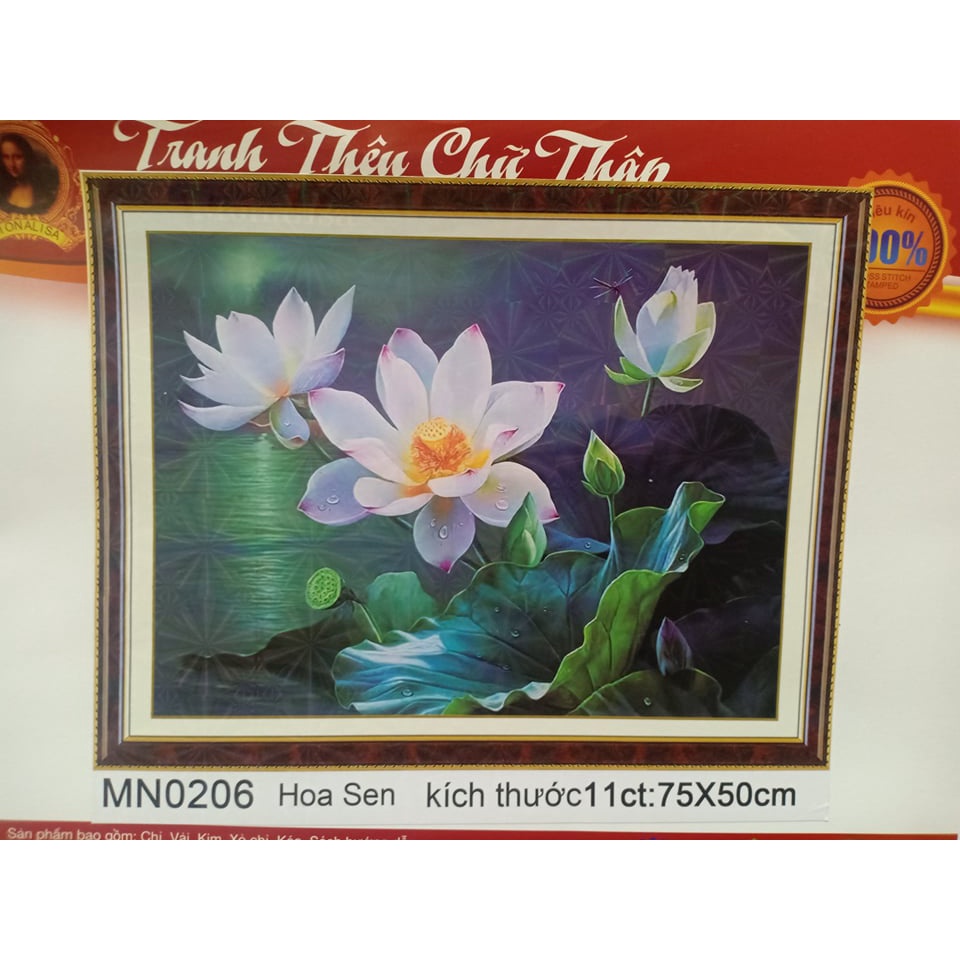 Tranh thêu chữ thập Hoa Sen MN0206-75x50cm