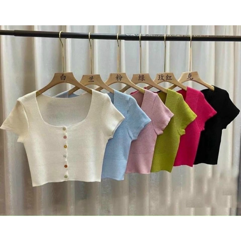 ÁO LEN CÚC CỔ VUÔNG TAY CỘC MS10028