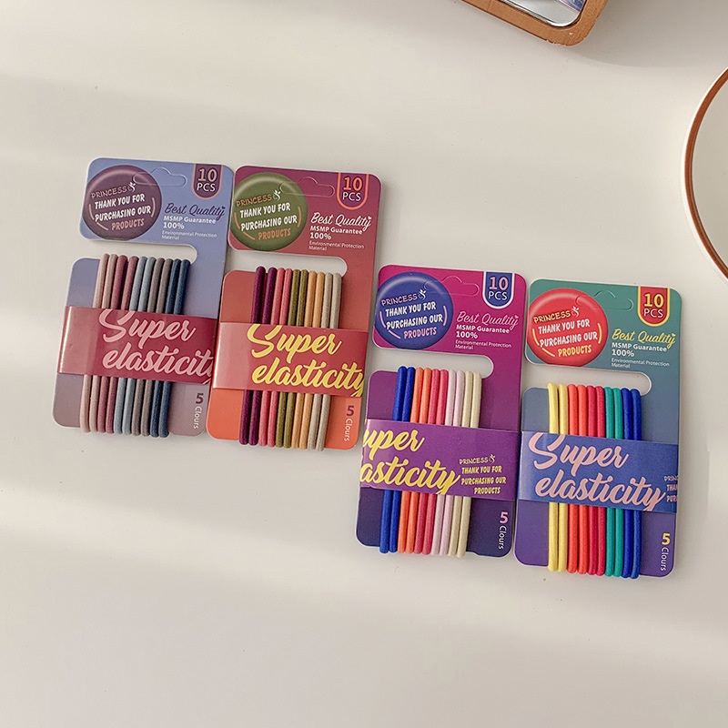 Bộ 10 Dây Buộc Tóc Cao Su Màu Sắc Ngọt Ngào Phong Cách Hàn Quốc Cho Nữ