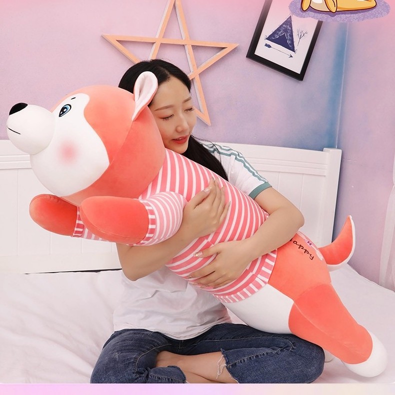 [Mã TOYJAN hoàn 20K xu đơn 50K] Gấu bông ,Chó bông husky áo kẻ happy vải co dãn 4 chiều tiêu chuẩn miniso - Riostore