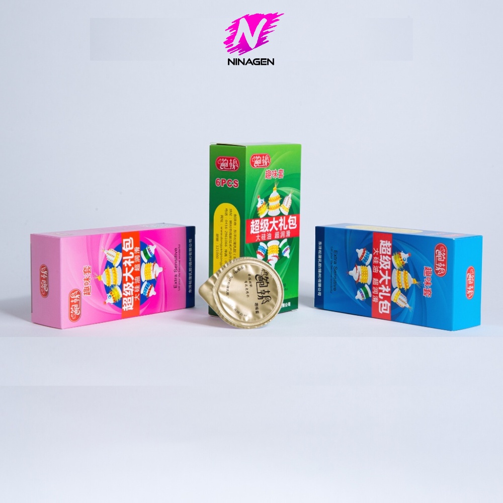 Bao cao su gân gai lớn Extra Sensitive kéo dài thời quan quan hệ Hộp 6 cái bcs 6 kiểu_NinaGen