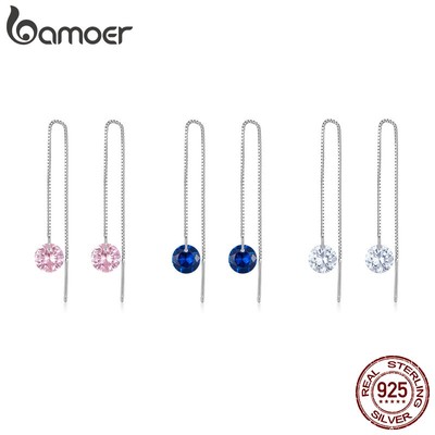 Bamoer 1 Cặp Bông Tai Bạc 925 Đính Đá zircon Xanh Thời Trang
