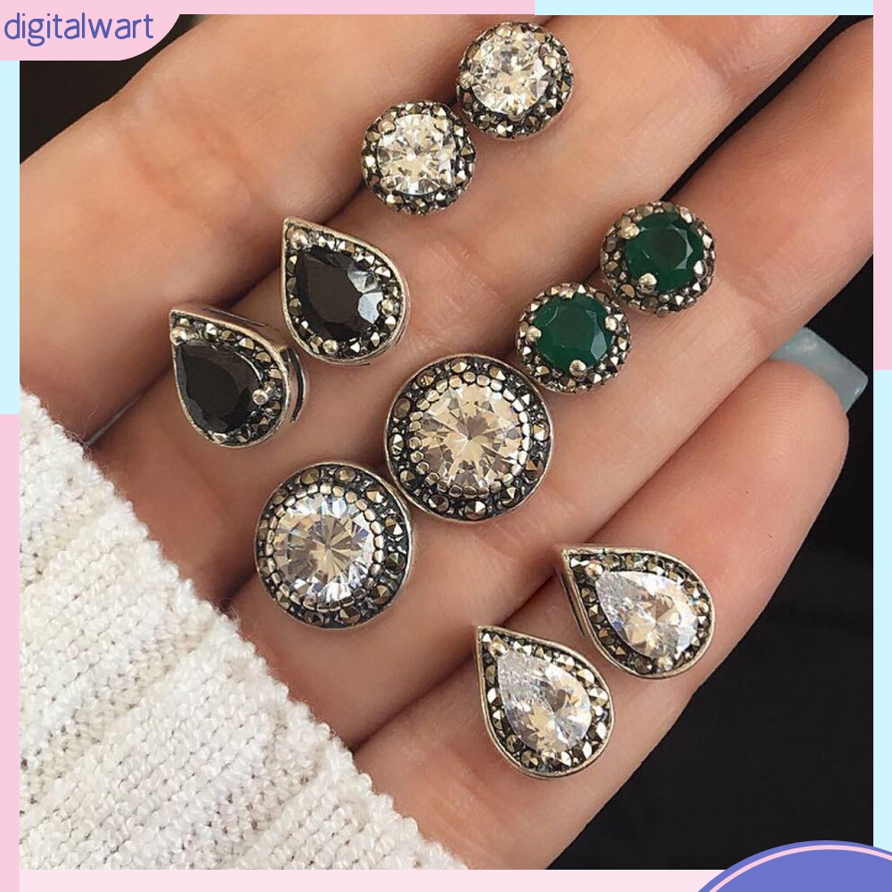 Set 5 đôi bông tai đính đá kiểu dáng thời trang trang, sang trọng cho nữ