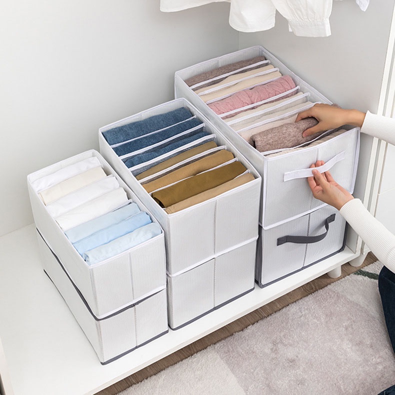 7/9 Tủ sắp xếp quần áo ， Hộp đựng quần áo có ngăn, Hộp đựng đồ lót, Hộp đựng đồ gấp, Vớ / quần-Hộp vải đựng quần áo chia ngăn, khay đựng đồ lót, tất vớ,có nắp gấp gọn tiện lợi hàng