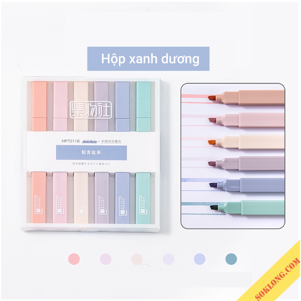 [Mã SKAMLSC095 giảm 10% tối đa 70K đơn 100K] Bộ 6 bút highlight thân vuông màu Pastel, bút đánh dấu HI05