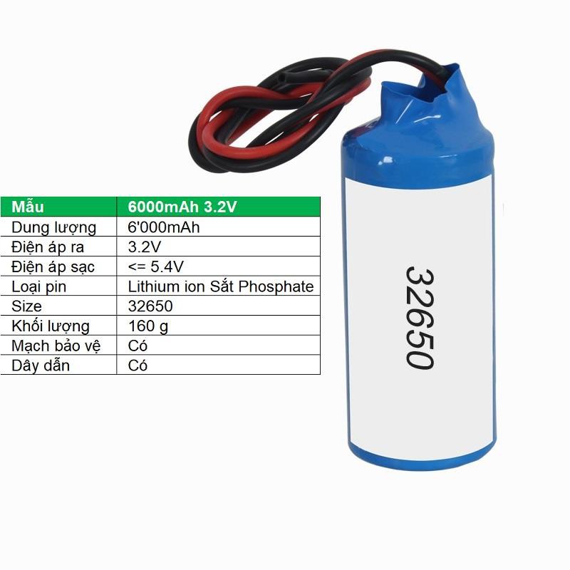 Pin lithium ion 32650 6000mAh 3.2V Sắt Phosphate 32650, Mạch bảo vệ, Dây