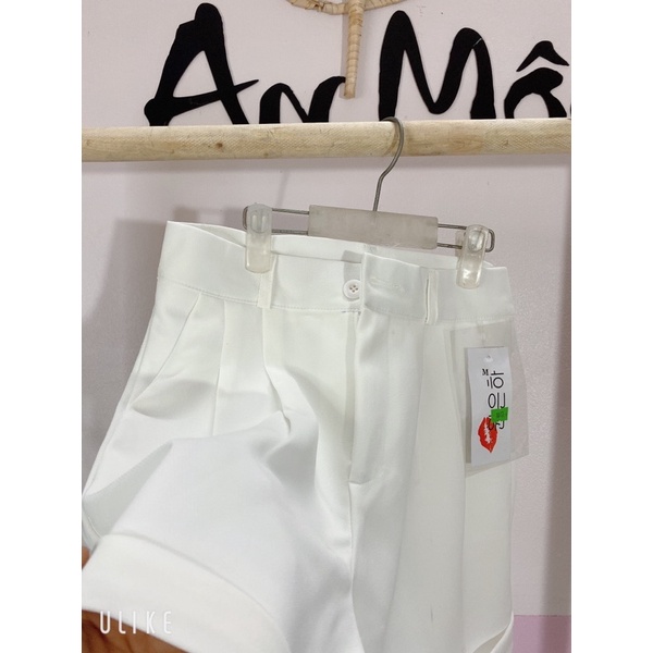 [Mã 44FASHIONSALE20 giảm 10K đơn 50K] [ AN MỘC] Quần short đùi trắng ống rộng lưng cao xếp ly gập gấu sang xịn mịn