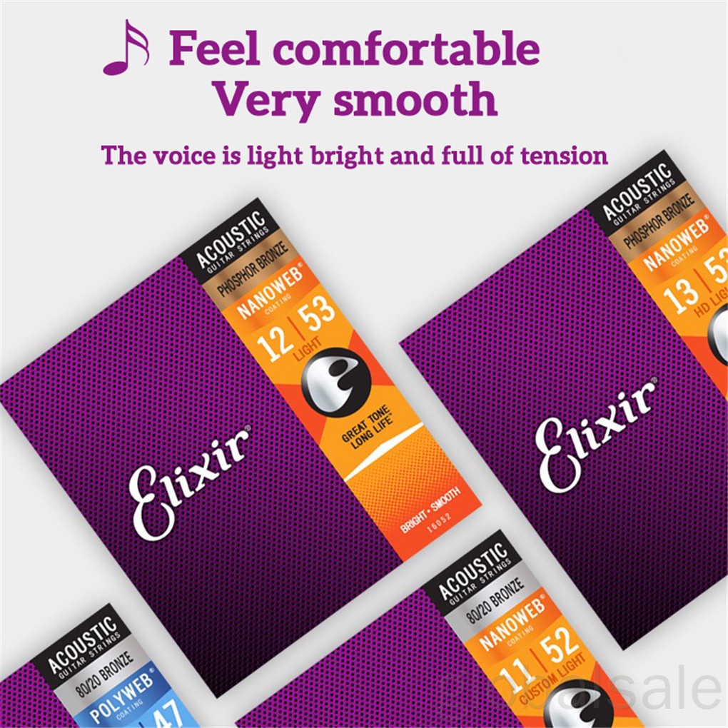 Bộ 6 dây đàn guitar Elixir 16027 11-52 bằng thép siêu nhẹ chống rỉ