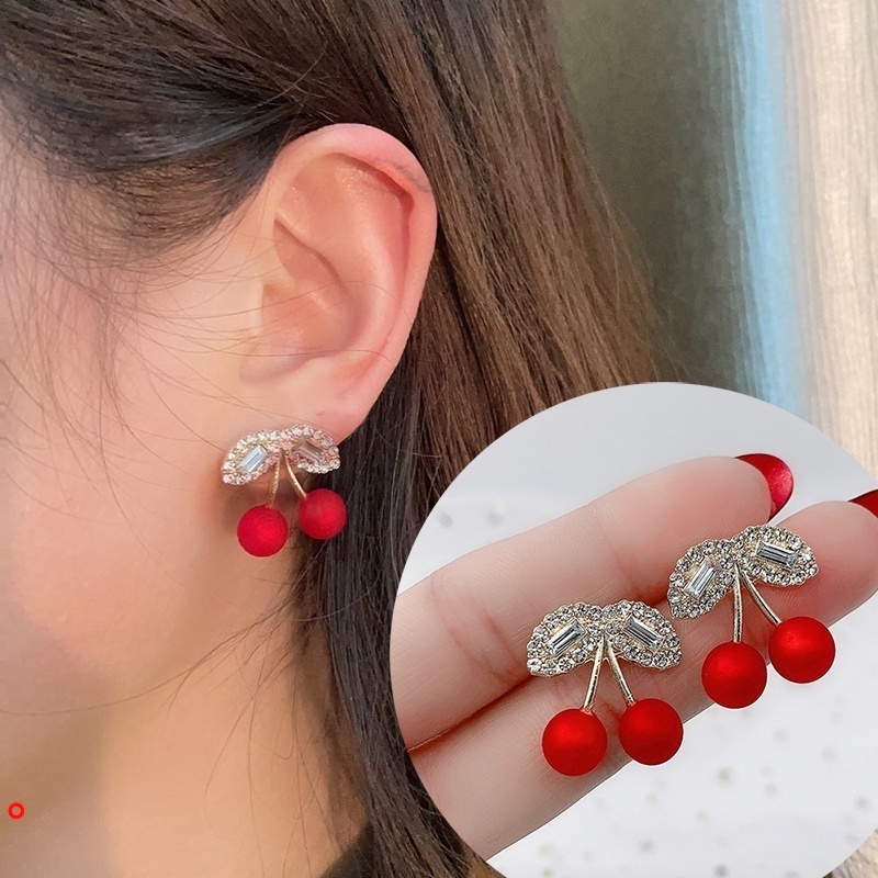 Khuyên tai hình quả cherry đính đá thời trang cho nữ