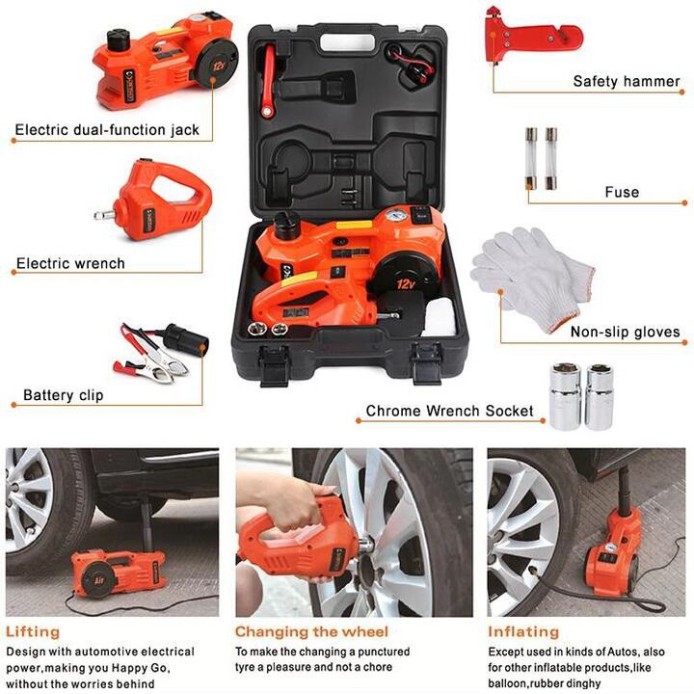 Sản Phẩm Bộ nâng kích gầm điện, kiêm máy bơm lốp và máy siết ốc ô tô  ROGTZ đa năng 3 trong 1 DDZSTT02. Bảo hành 2 năm