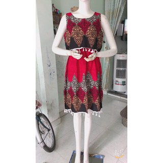 Đầm đi biển maxi lanh lụa 2 tầng viền ren tua xát nách mát mùa hè