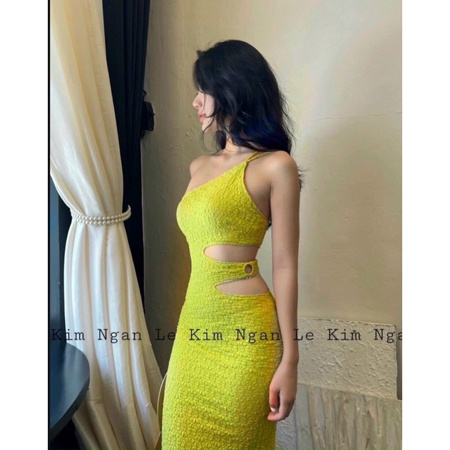 Đầm Maxxi Yếm 1 Bên Khoét Khoen Eo Gân Xương Cá