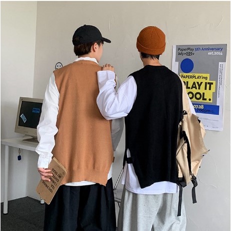 Áo Gile Len Nam Nữ Form Rộng Xẻ Tà Cá Tính, Áo Gile len Dáng Rộng Ulzzang Unisex Hàn Quốc Học Sinh Đi Chơi Đi Học