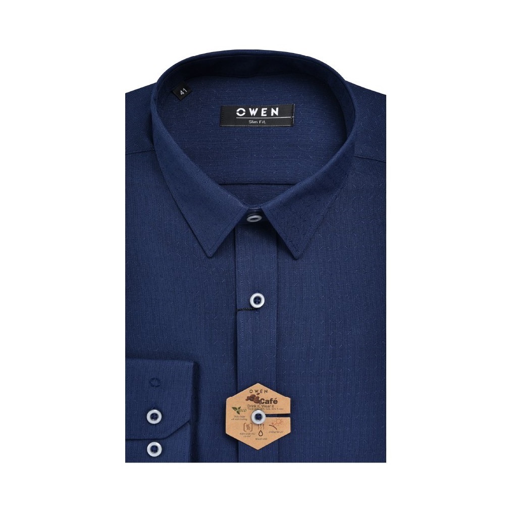 Áo Sơ Mi Nam Dài Tay Owen AS23360D Somi Công Sở Cao Cấp Màu Xanh Đậm Họa Tiết Chìm Dáng Ôm  Không Túi Vải Cafe Mềm Mát | BigBuy360 - bigbuy360.vn