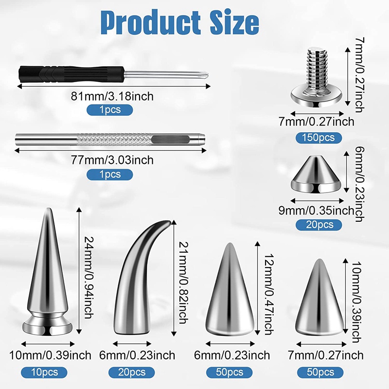 Bộ 150 Đinh Tán Hình Nón Và Đinh Tán Bằng Bạc Cho Thắt Lưng Quần Áo Da DIY