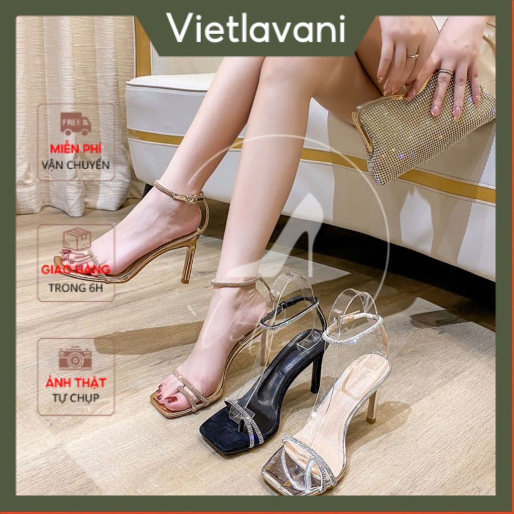 Giày sandal nữ cao gót mã BBS34 đính đá siêu sang chảnh cao 7 phân