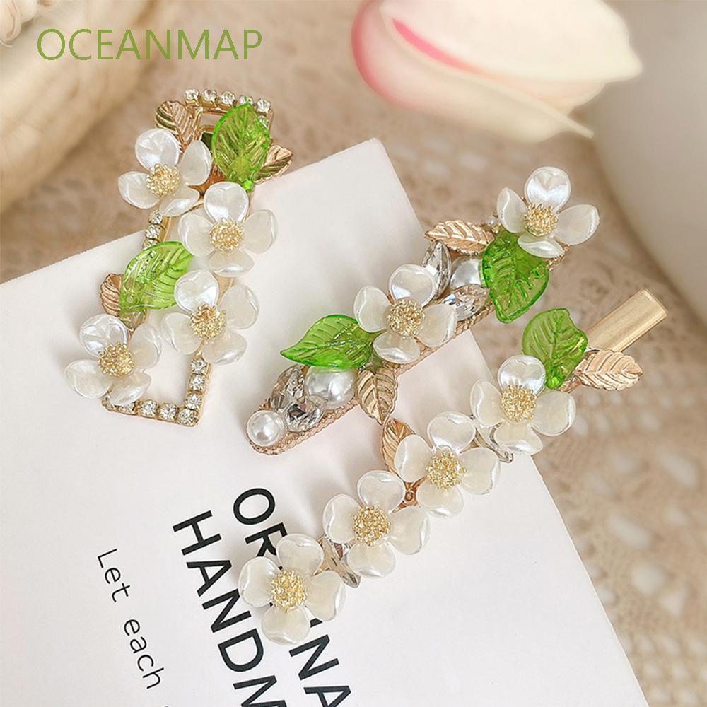 HANDMADE GREEN LEAF Trâm Cài Tóc Hình Hoa Lá Đính Ngọc Trai Nhân Tạo