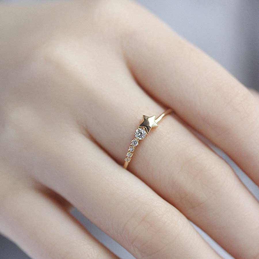 Nhẫn Mạ Vàng / Bạc 925 Hình Sao Băng Đính Đá Zircon Đơn Giản Thời Trang Hàn Quốc Cho Nữ