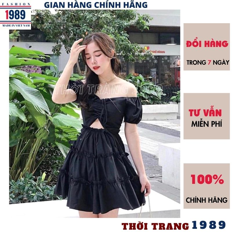 Đầm trễ vai tay bồng nhún ngực khoét eo kiểu dáng hàn quốc váy dự tiệc ulzzang vinatge-PHƯƠNG VŨ 1989