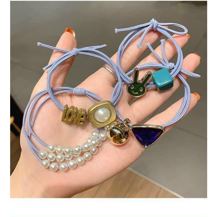 Set 11 dây buộc tóc cao su đơn giản dễ thương cho nữ kèm túi zip
