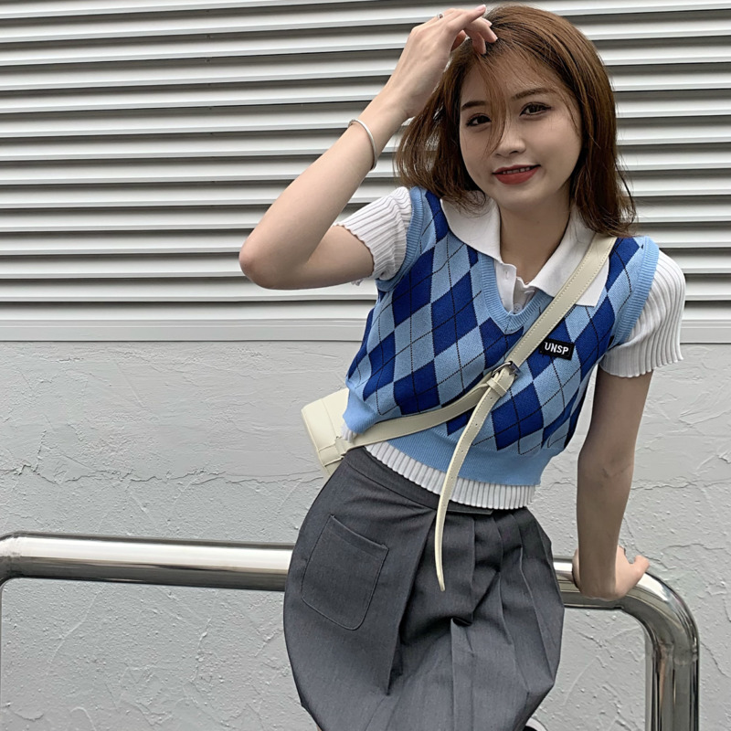 Áo sát nách dáng rộng màu xanh dương phong cách hàn quốc thời trang mùa thu cho nữ