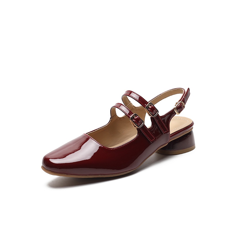 Xăng Đan Cao Gót Mũi Vuông Cài Khóa Kiểu Retro Pháp Cá Tính