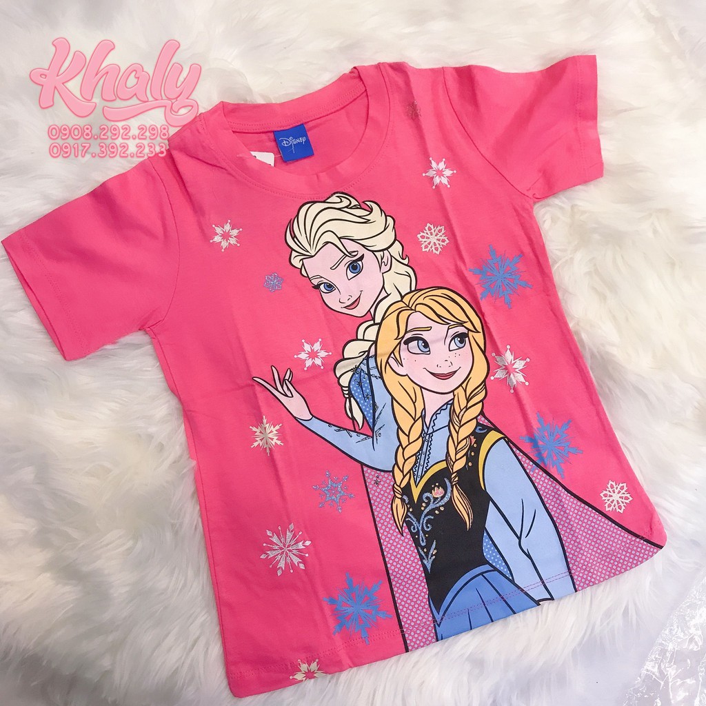 Áo thun tay ngắn trẻ em hình công chúa Elsa và Anna (Frozen) màu hồng size S-6X cho bé gái 6 tuổi (Thái Lan) - ATFZH02