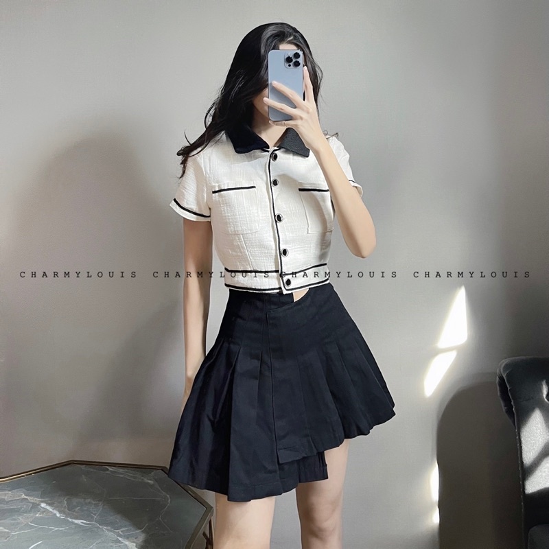 Set Áo Croptop Dạ & Chân Váy Kaki Cao Cấp