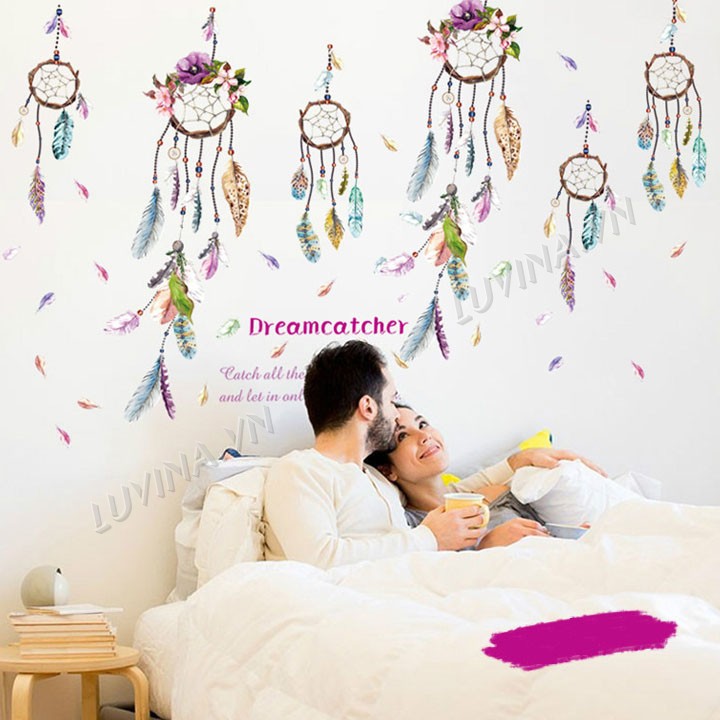 Decal dán tường trang trí phòng khách, phòng ngủ, phòng ăn,quán cafe - Vòng may mắn Dreamcatcher