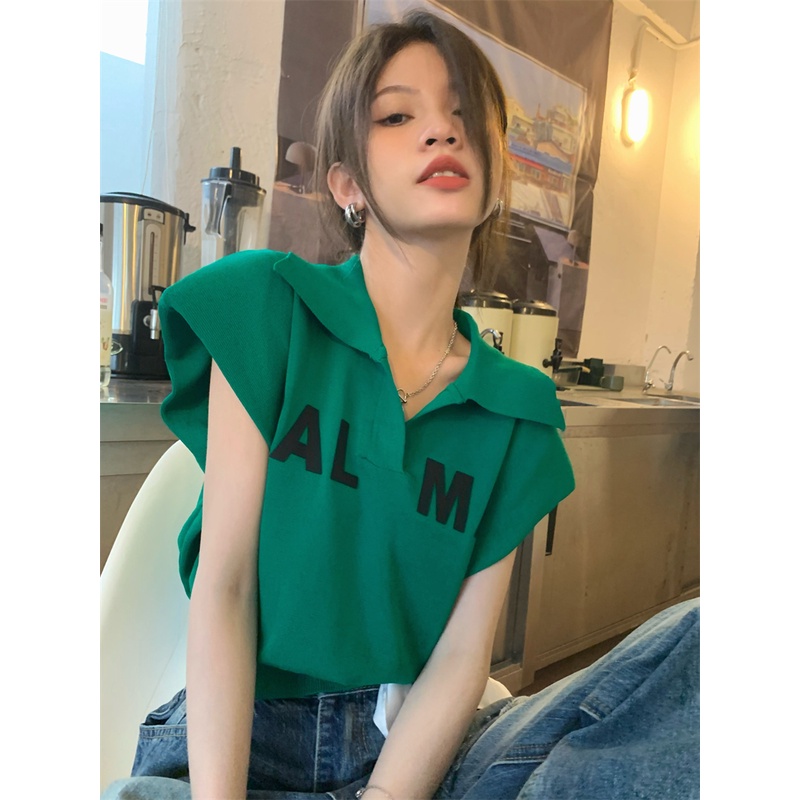 Áo Thun polo Kẻ Sọc In Chữ Phong Cách retro Hàn Quốc Trẻ Trung