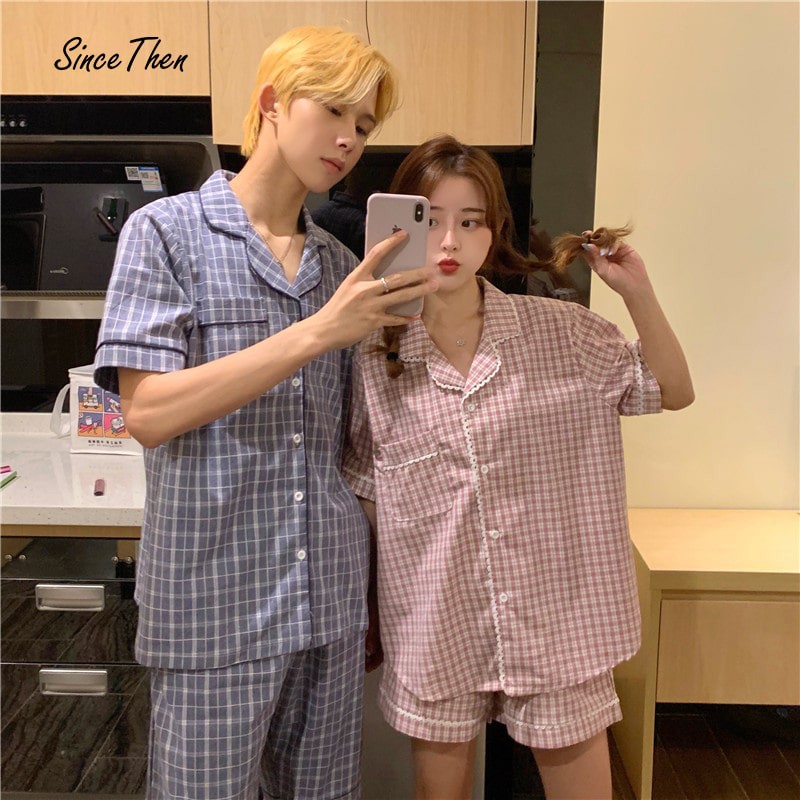 Đồ ngủ đôi sọc caro siêu xinh mặc ở nhà cho cặp đôi, Pyjama vải thô Nhật Bản đẹp - Since Then