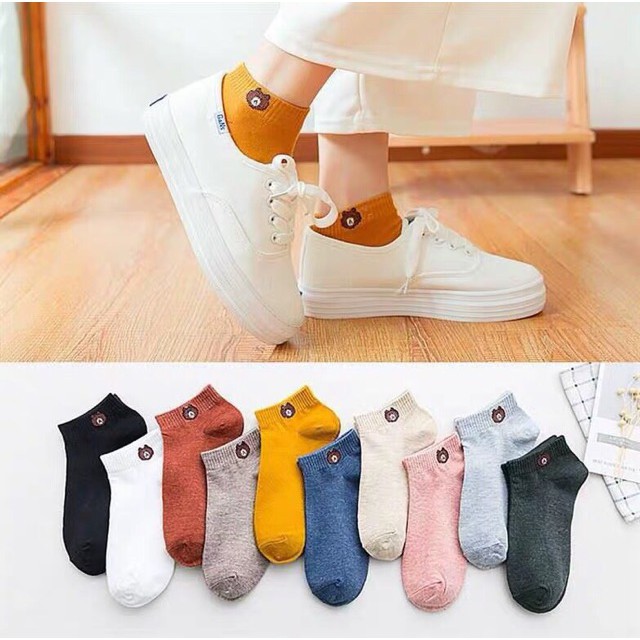 Tất Gấu Brown Cổ Ngắn Kèm Túi Rút Siêu Cute Hàng Loại 1 (Túi 10 đôi)