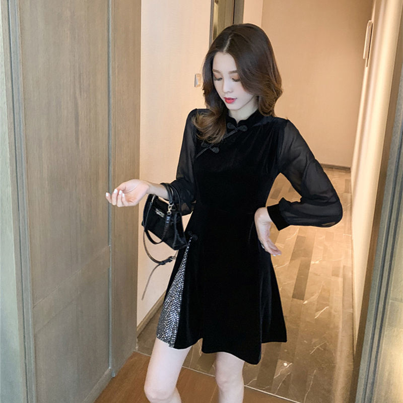 Đầm Sườn Xám Chất Nhung Phối Nút Xinh Xắn Thời Trang Dành Cho Nữ | BigBuy360 - bigbuy360.vn